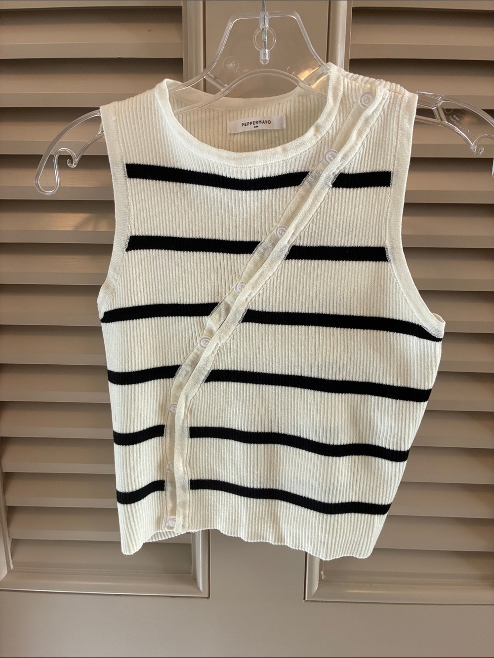Peppermayo White with Black Stripe Button-Trim Knit Tank